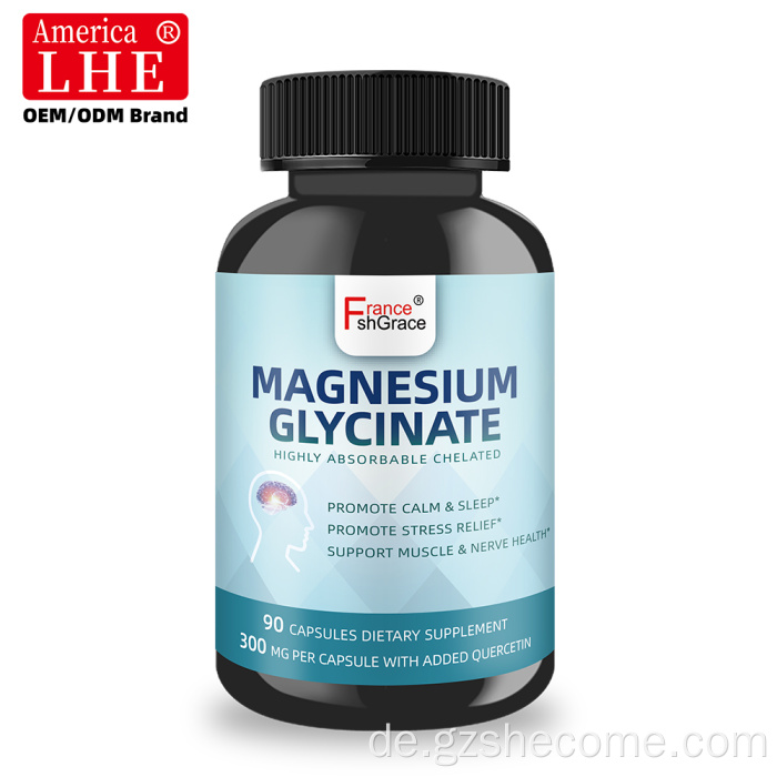 Neu eingetroffene Magnesiumglycinat-Kapseln von Shecome zum Schlafen